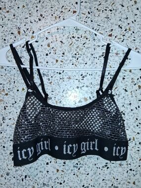 Women's Vibes Fishnet Bralette Size M/L Icy Girl Black Silver